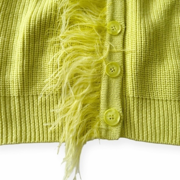 Cinq à Sept Laney Button Front Feather Trim Cardigan, Size S, Key Lime, New with - Picture 9 of 12